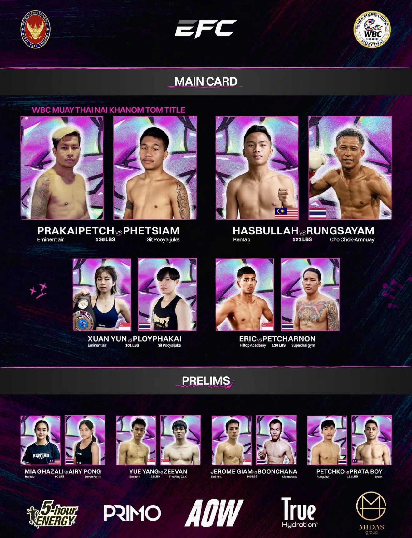 EFC Announces Explosive Fight Card Featuring WBC Muay Thai Nai Khanom Tom Title